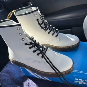 Dr. Martens White Leather Boots with Black Trim